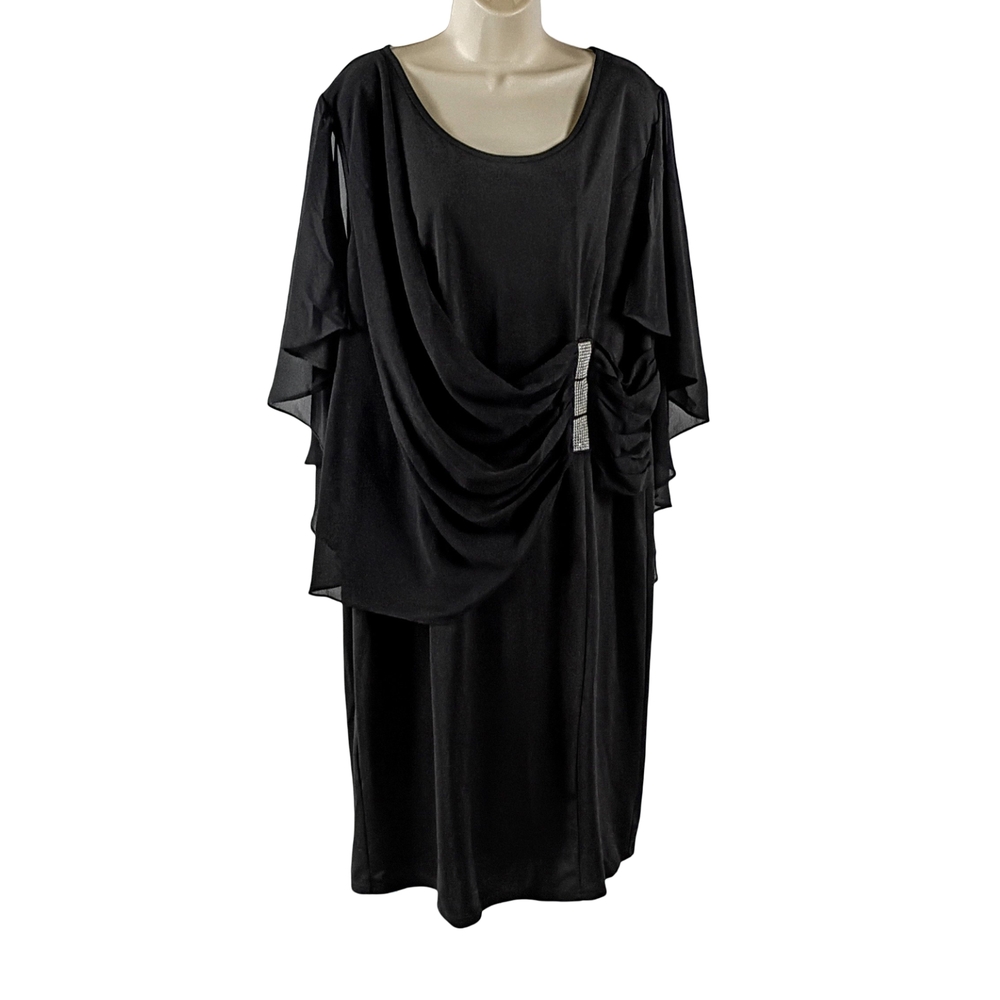Hanna Nicole Elegant Sheer Black Caped Midi Evening Dress